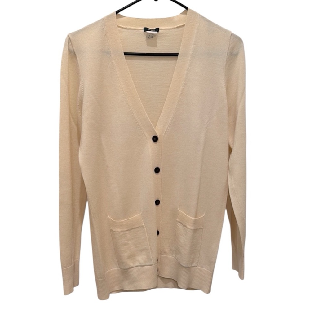 J.Crew Women’s Medium 100% Merino Wool Long Cream Cardigan Buttons Sweater